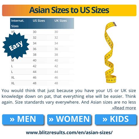 Asian Sizes to Us