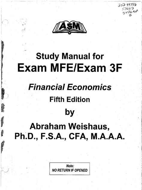 Asm Mfe Study Manual For The Exam Mfe 3f 9th Edition