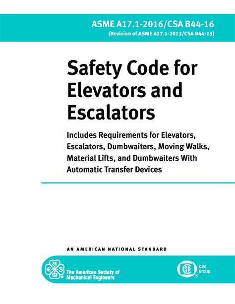 Asme A171 Safety Code For Elevator Amp Escalators