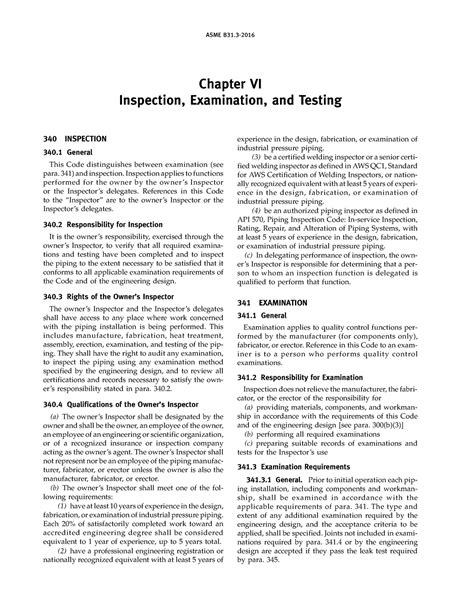 Asme B313 2018 Chapter Vi Inspection Examination And Testing