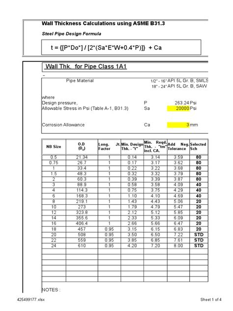 Asme B313 Wall Thickness Calculation Xls