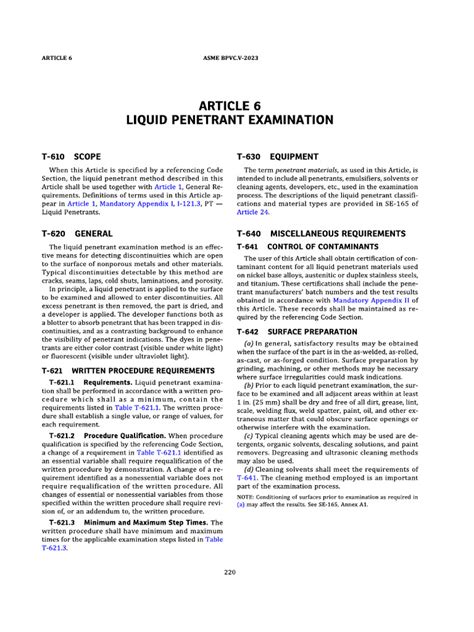Asme V Article 6 Liquid Penetrant Examination 3