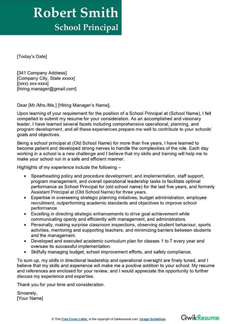 aspiring principal cover letter example