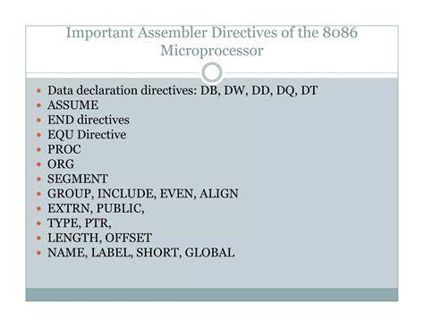 assembler directive of 8086 micro processor