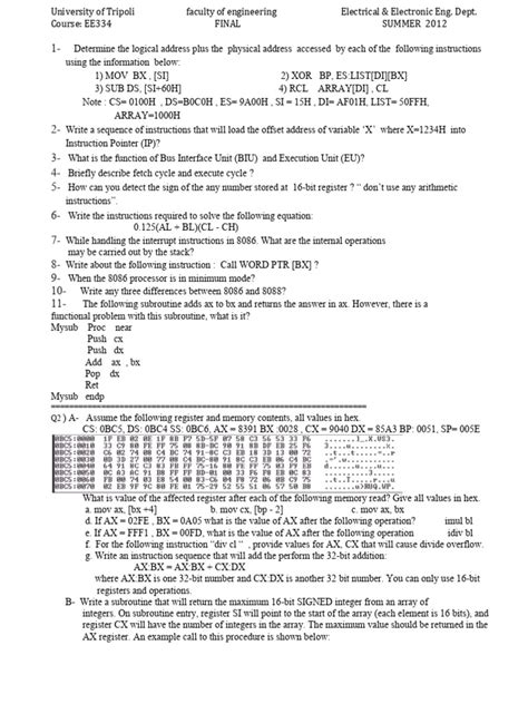 assembly language exam questions