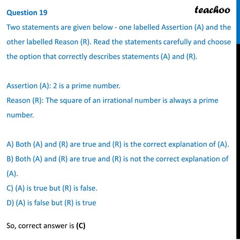 Assertion And Reason Class 10 Science