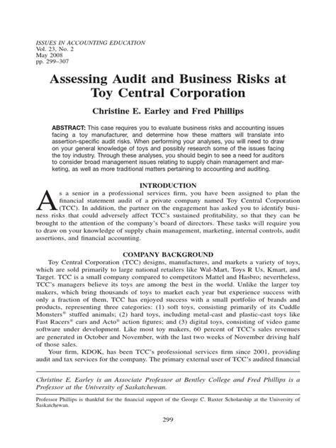 Download Assessing Audit And Business Risks At Toy Central Corporation 