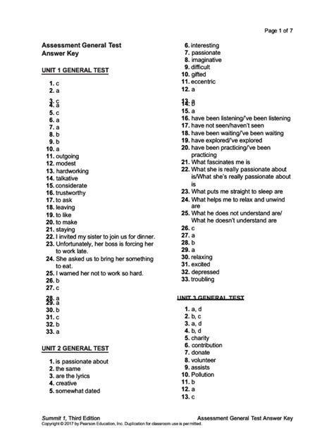 Assessment General Test Answer Key