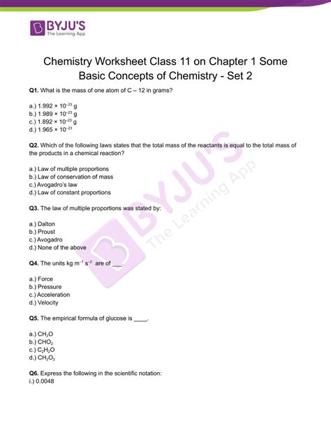 assessment of basic chemistry concepts answer sheet