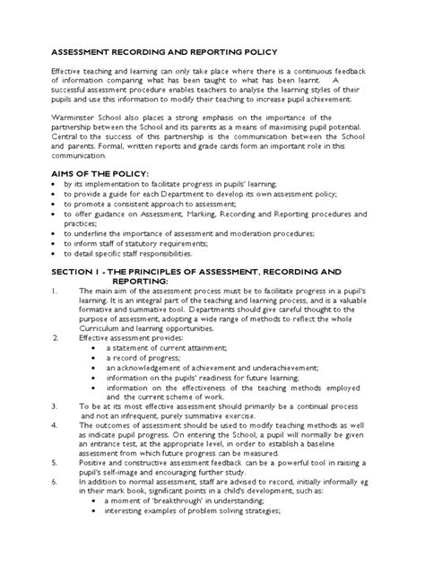 assessment recording and reporting policy