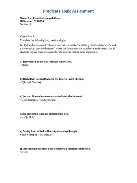 Assignment 2 Predicate Logic
