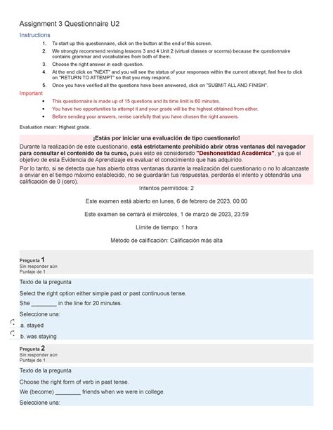 Assignment 3 Questionnaire U2 8
