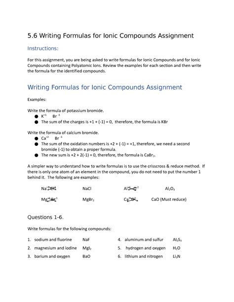 Assignment 5 Ionic Compounds