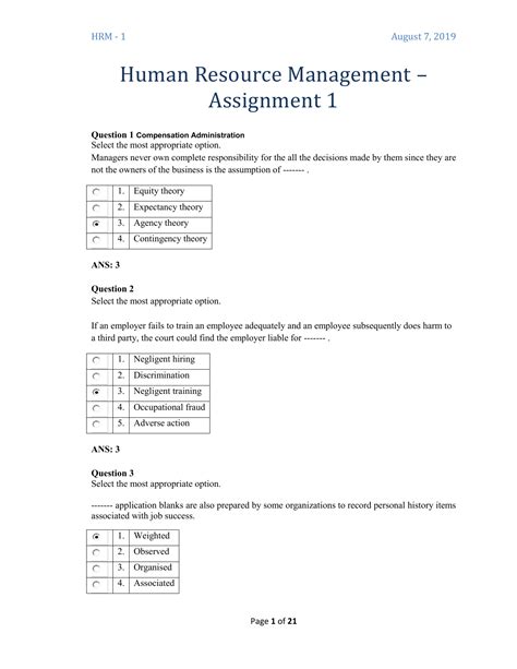 Assignment Human Resource Management