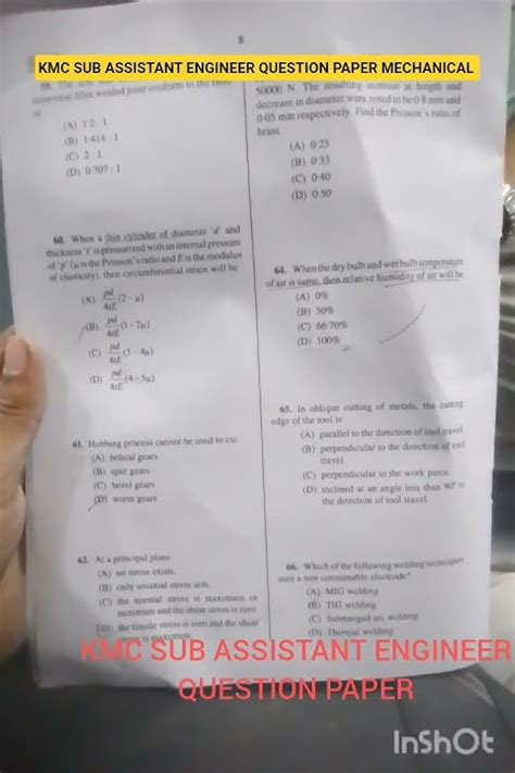 Assistant Engineer Question Paper Mechanical Engineering