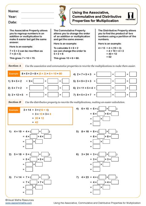 Associative Distributive Commutative Properties Worksheet