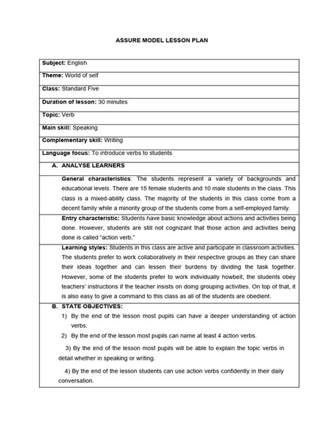 Assure Model Lesson Plan 1