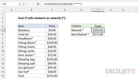 Asterisk Excel Formula