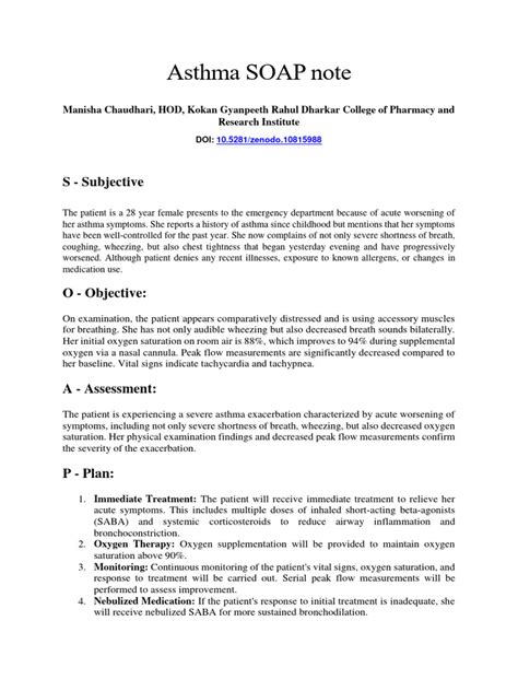 Asthma Exacerbation Soap Note