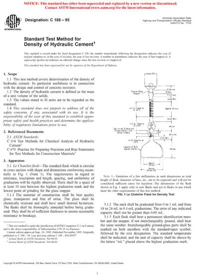 Astm C 188 Density Of Hydraulic Cement
