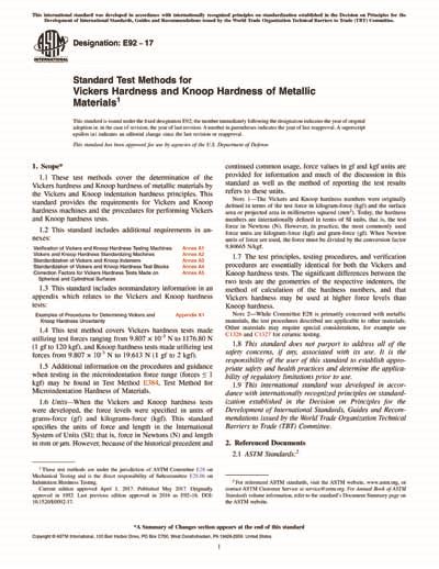 Astm E92 Standard Test Methods For Vickers Hardness