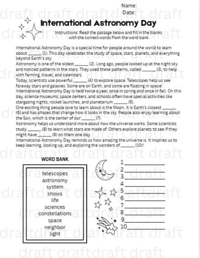 Astronomy Cloze Activity