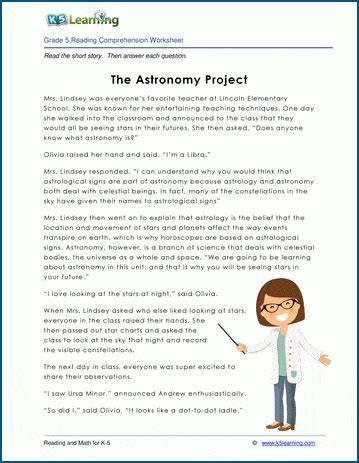 astronomy comprehension passages 5th grade
