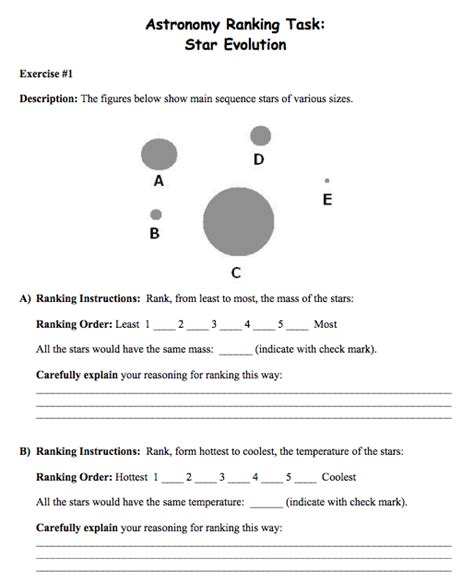 Astronomy Ranking Task Star Evolution Lookback Time