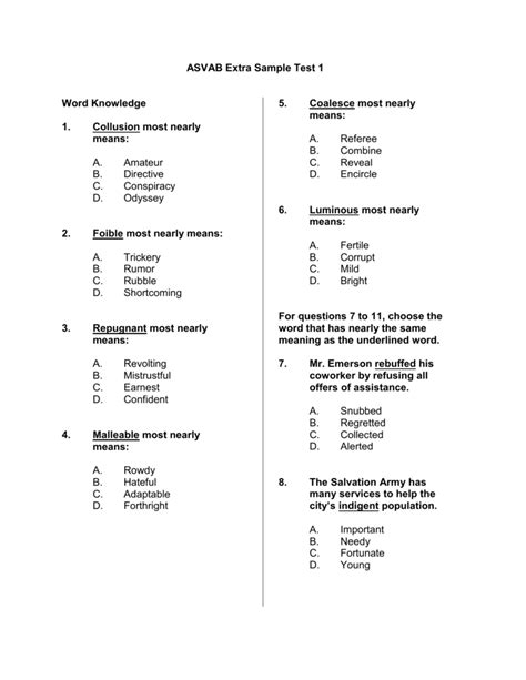 Asvab Sample Test