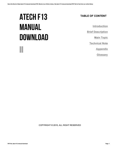 Read Online Atech F13 Manual 