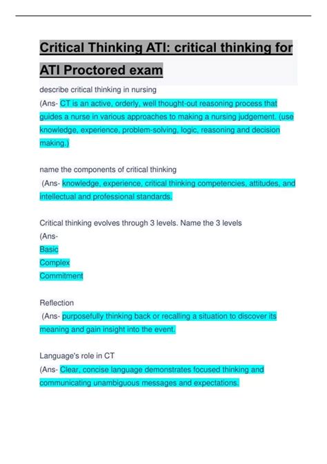 Ati Critical Thinking Study Guide