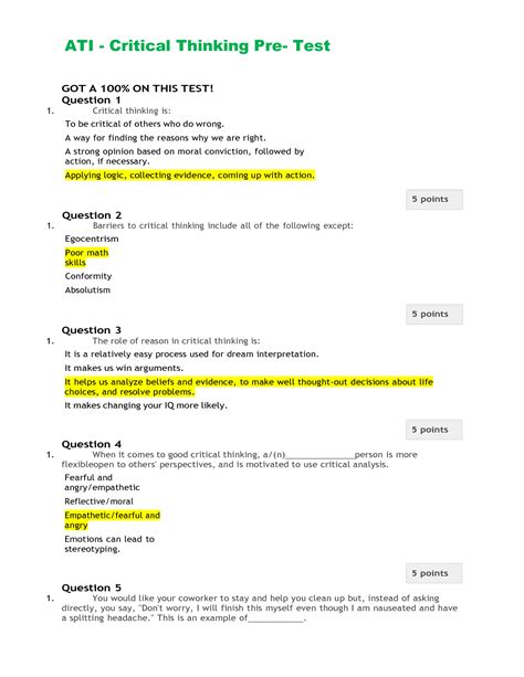 Ati Critical Thinking Test