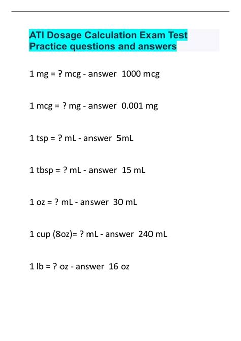Ati Dosage Calculation Practice Test
