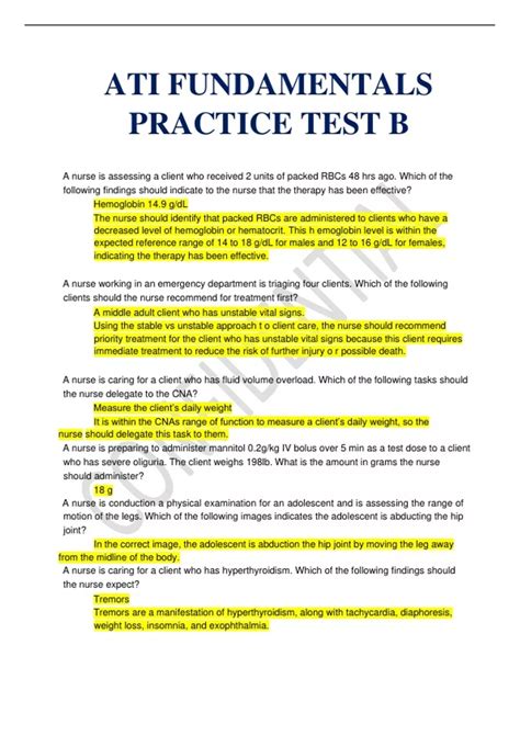 Ati Fundamentals Practice B