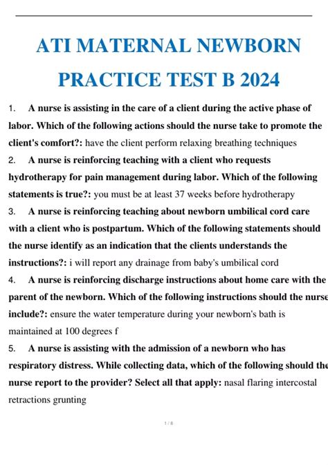 Ati Maternal Newborn Practice Test B Answers