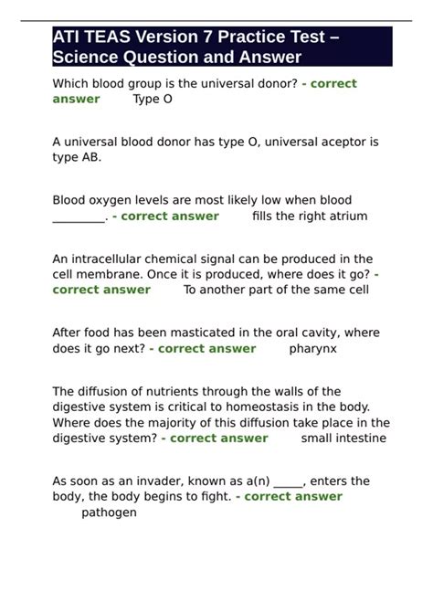 Ati Teas Version 7 Answer Key