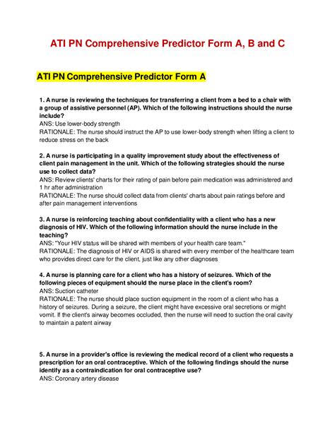 Download Ati Pn Comprehensive Predictor Test Bank 