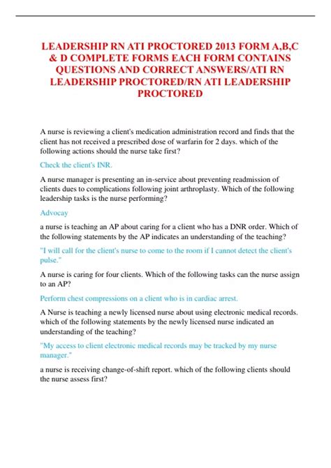 Full Download Ati Rn Proctored 2013 