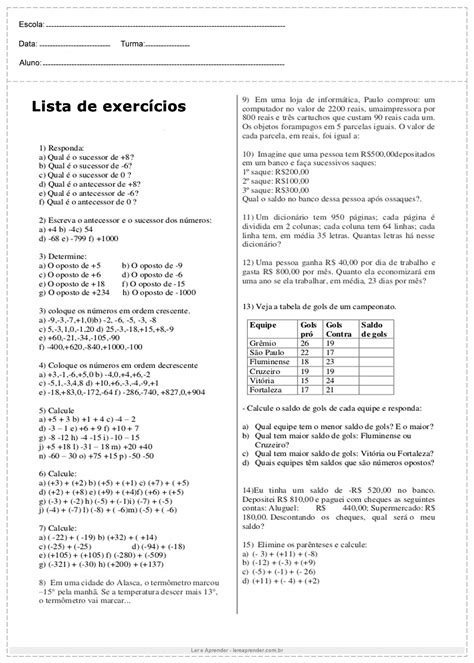 Atividade De Matematica 7 Ano