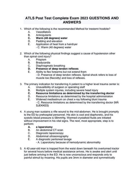 Atls 9th Post Test Answer
