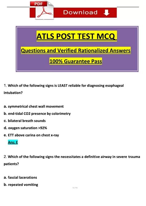 Read Online Atls Mcq Post Test 