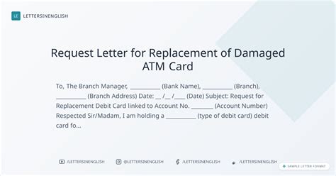atm card damaged request letter format