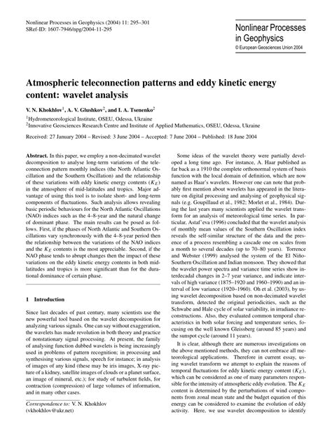 atmospheric teleconnection patterns and eddy kinetic