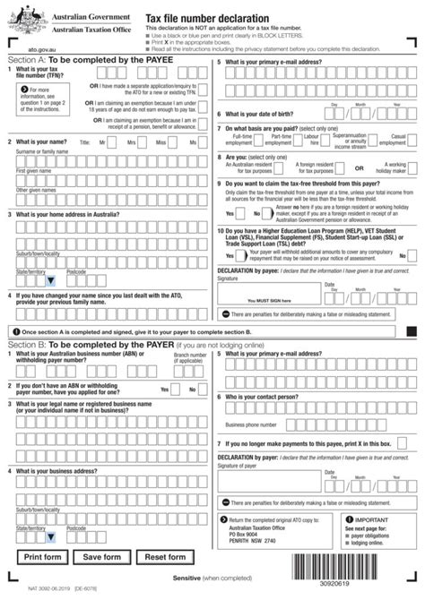 Ato Tfn Declaration Form