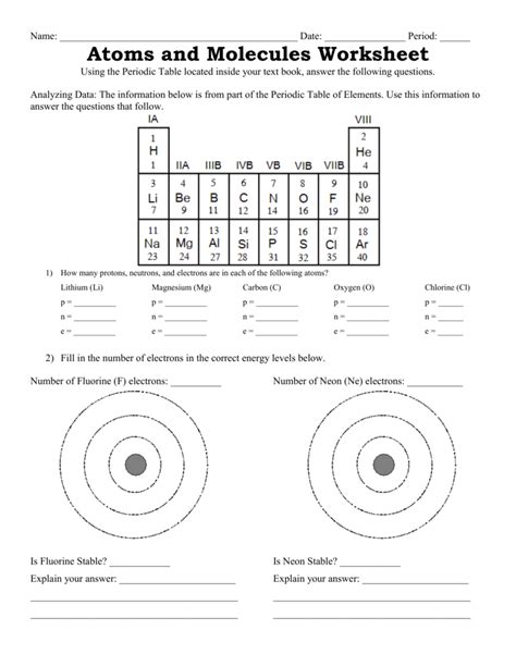 Atom And Molecule Worksheets