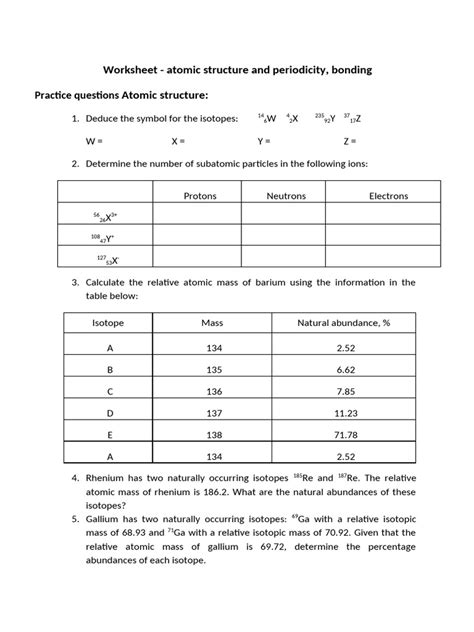 Atomic Structure And Periodicity Practice Test Answers