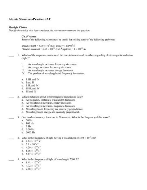 Atomic Structure Practice Sat Quia