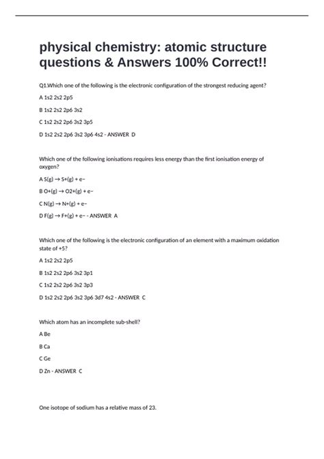 atomic structure questions and answers