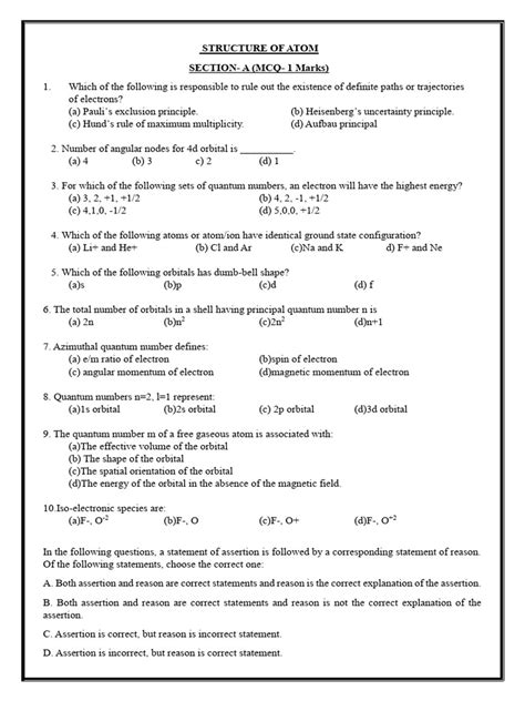 Atomic Structure Questions Answers