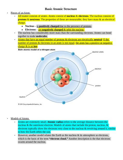 Atomic Structure Study Guide Answers